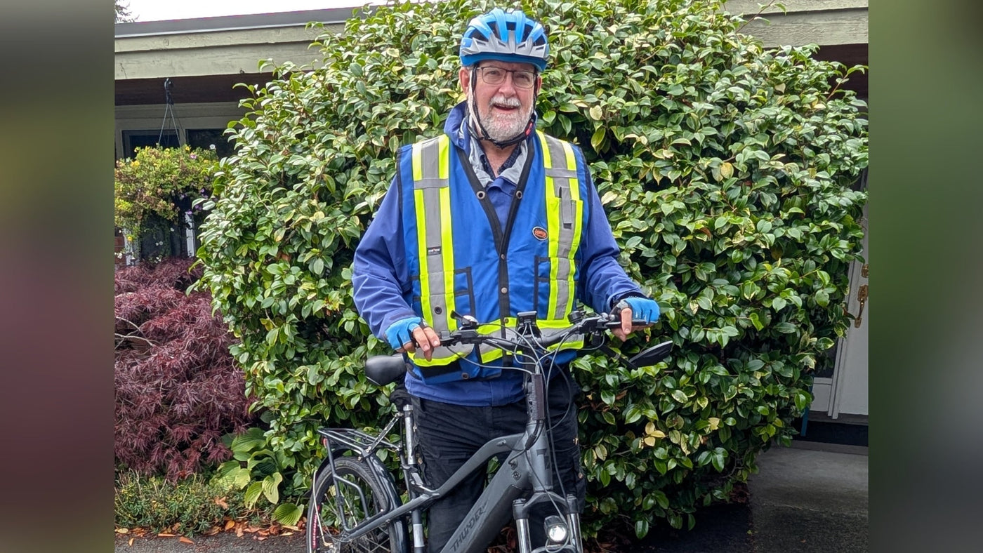 Tom, a Richmond E-Bike customer, with his Thunder Pro — the e-bike that changed his retirement.