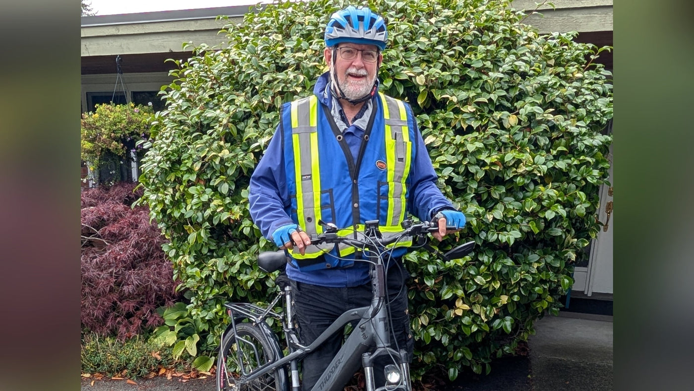 Tom, a Richmond E-Bike customer, with his Thunder Pro — the e-bike that changed his retirement.